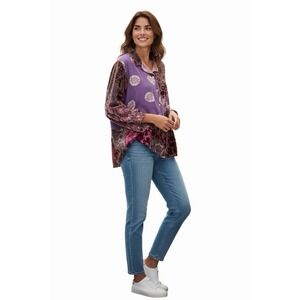 Citron Santa Monica Silk Velvet Burnout Patchwork Blouse Boho M